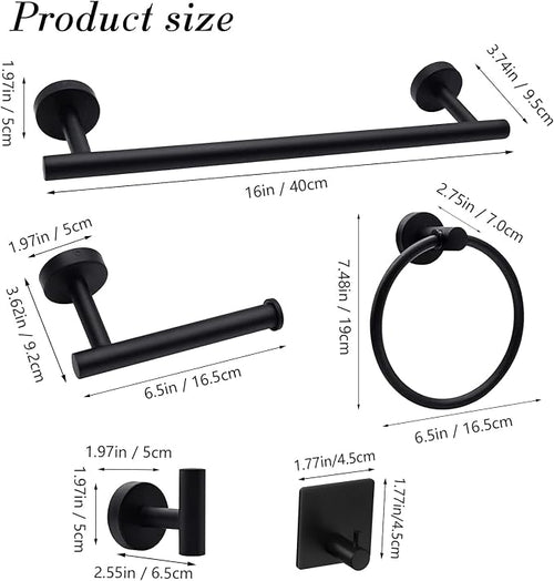 14-Pieces Matte Black Bathroom Accessories Set, Stainless Steel Bathroom - Image 2