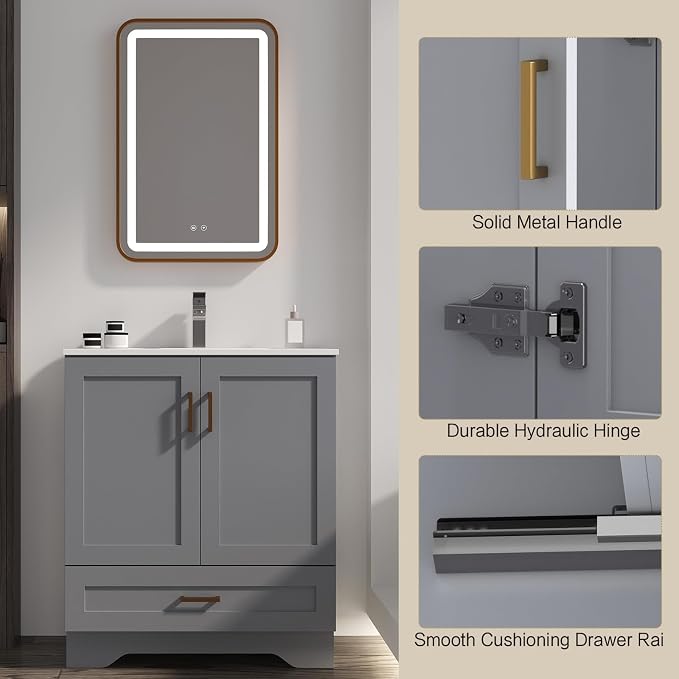 30 inch Bathroom Vanity with Sink, Modern White Vanity - Image 3