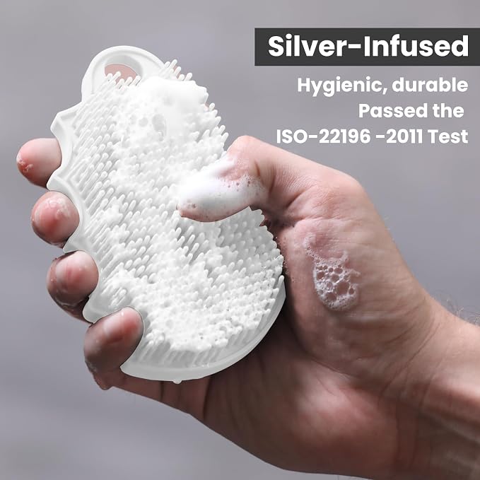 Silicone Body Scrubber Silver-Infused Dual-Sided 3-in-1 - Image 5