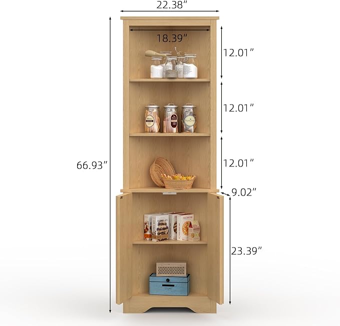 67" Tall Corner Cabinet with Doors, 5-Tier Fluted Corner Storage Cabinet with - Image 2