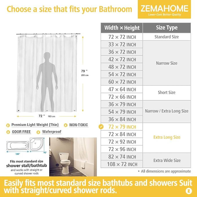 Extra Long Clear Plastic Shower Curtain Liner - Image 2