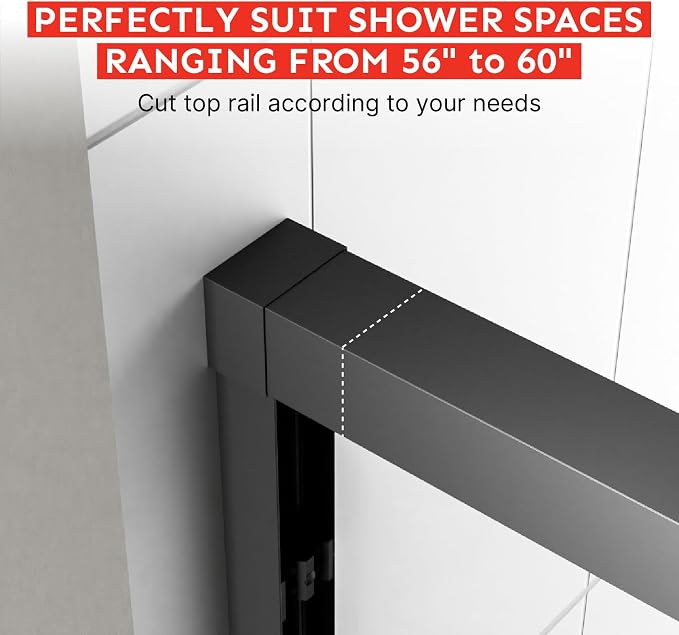 56-60" Wx76 H Semi Frameless Double Sliding Shower Door, 5/16" Tempered - Image 8