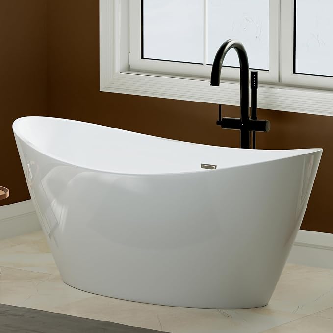 Empava Freestanding Bathtub, Flatbottom Acrylic Soaking Tub, Contemporary Stand - Image 2