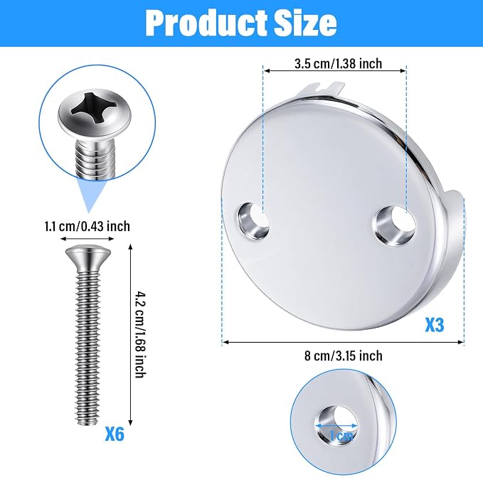 Tub Drain Overflow Covers, 3-1/8" Two Hole Bathtub Drain Overflow Cover - Image 3