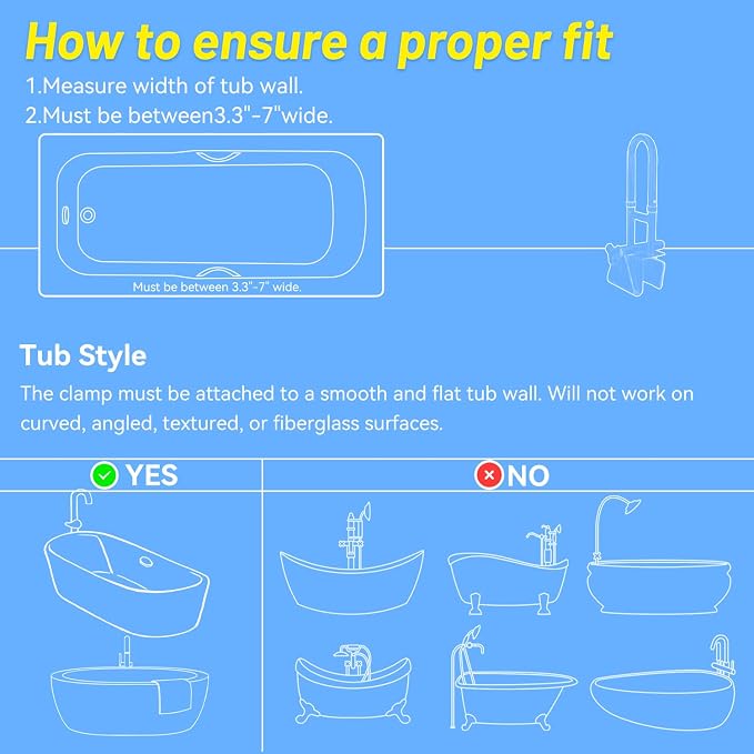 Bathtub Grab Bars for Seniors, Tub Handle Grab Bar for Elderly Bath Support - Image 2
