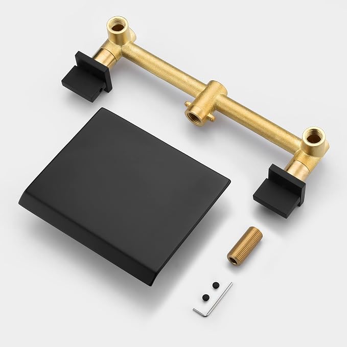 SUMERAIN Matte Black Wall Mount Bathtub Faucet Waterfall Tub Filler Two Handles - Image 6
