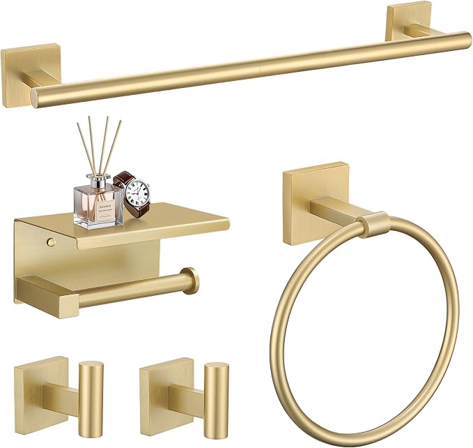 TURS 5-Pieces Brushed Gold Bathroom Hardware Set 23.6 Inch SUS304 Stainless by TURS