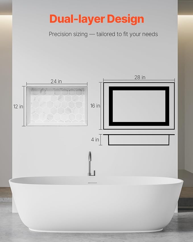 VEVOR Shower Niche, Modern Soap & Shampoo Storage Organizer, Square Corners - Image 3