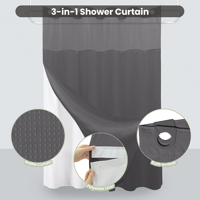 Inhousolu No Hook Shower Curtain - Image 2