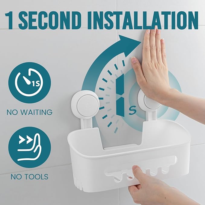 TAILI Shower Caddy Suction Cup, Heavy Duty Bathroom Organizer, Removable Shelves - Image 2