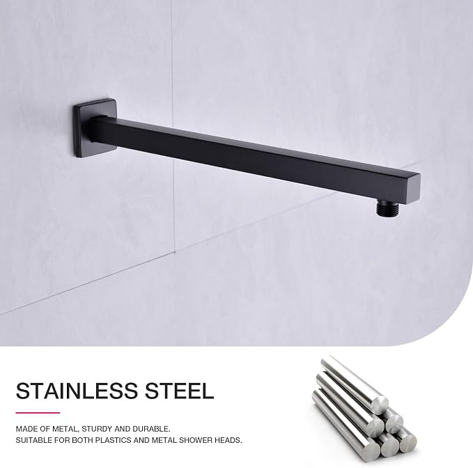 Matte Black Shower Arm with Flange 16 Inch Wall Mounted Extension Arm - Image 3