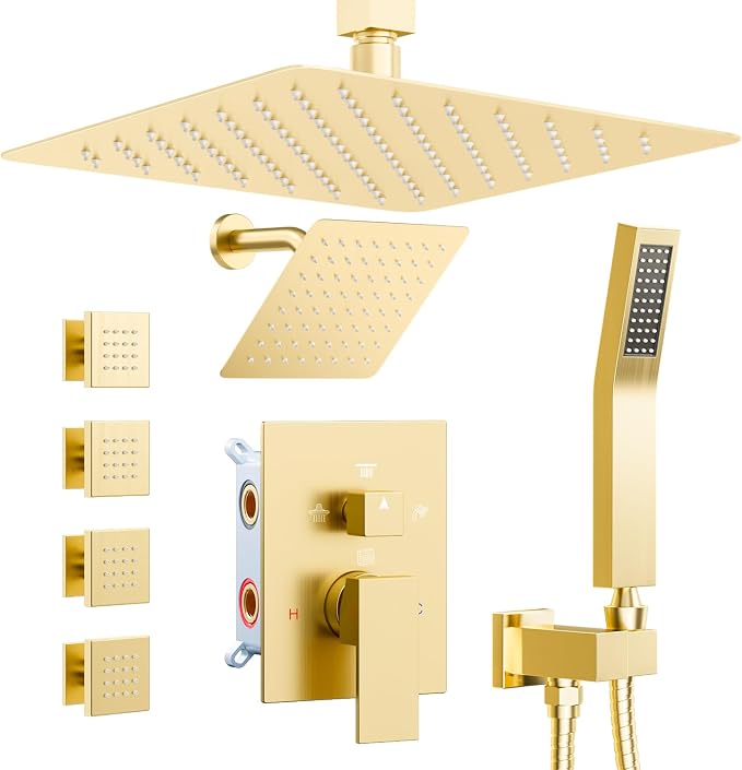 Shower Systems with 4 Body Spray Jets, STARBATH 4 Way 12+6" Rainfall Shower by STARBATH