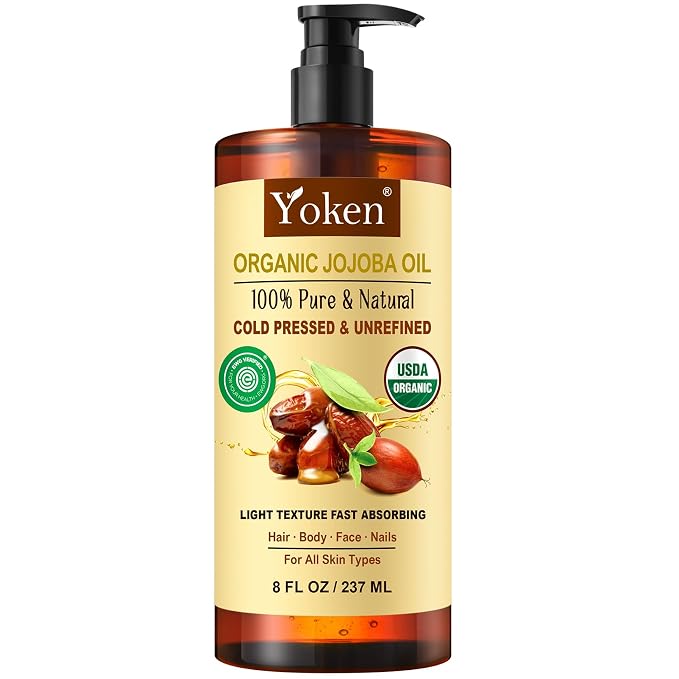 USDA Organic Jojoba Oil Cold Pressed 8 fl oz, 100% Pure & Natural Unrefined by Yoken