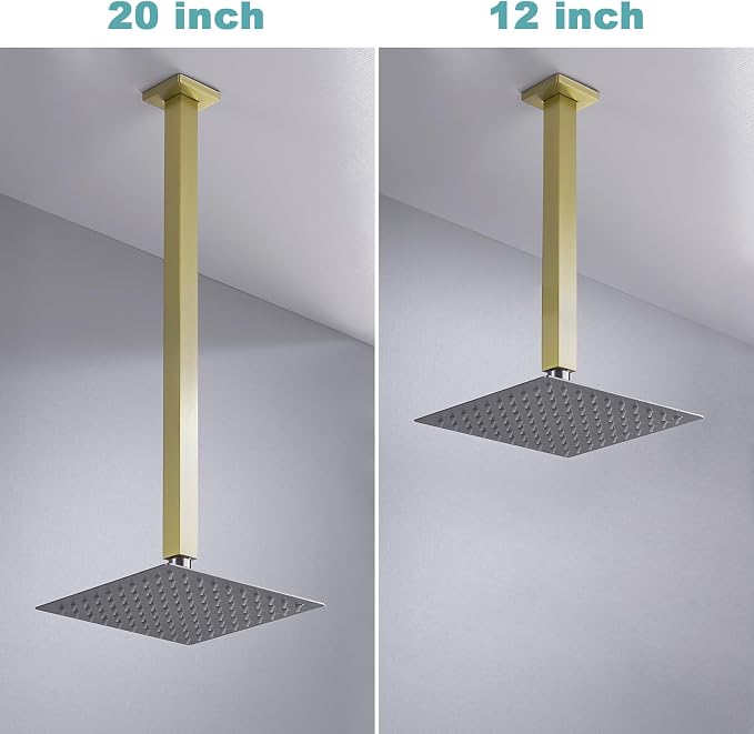 BESTILL 20 Inch Brushed Gold Ceiling Mount Shower Arm and Flange, Square Rain - Image 5