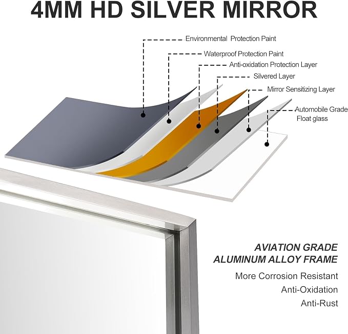 24x30 Inch Silver Bathroom Mirror - Image 6