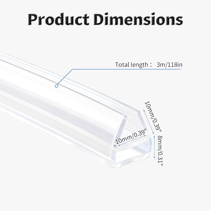 Shower Door Side Seal Strip, 118 Inch U-Type Frameless Shower Door Seal - Image 2
