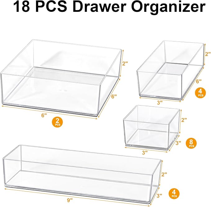 Stackable Acrylic Drawer Organizer Set, Office Desk, Vanity and Kitchen Utensils - Image 2