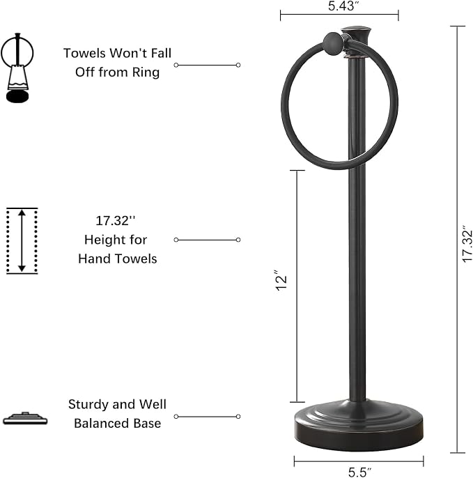 Hoimpro 17 Inch Stand Hand Towel Holder Towel Bar Towel Hanging Ring, Free - Image 7