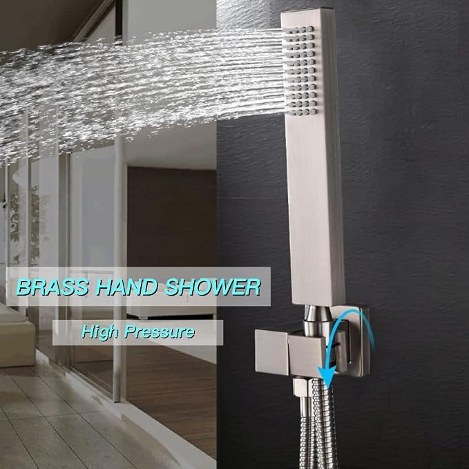 Brushed Nickel 4 Way Full Body Thermostatic Shower Faucet System 12 Inch Luxury - Image 7