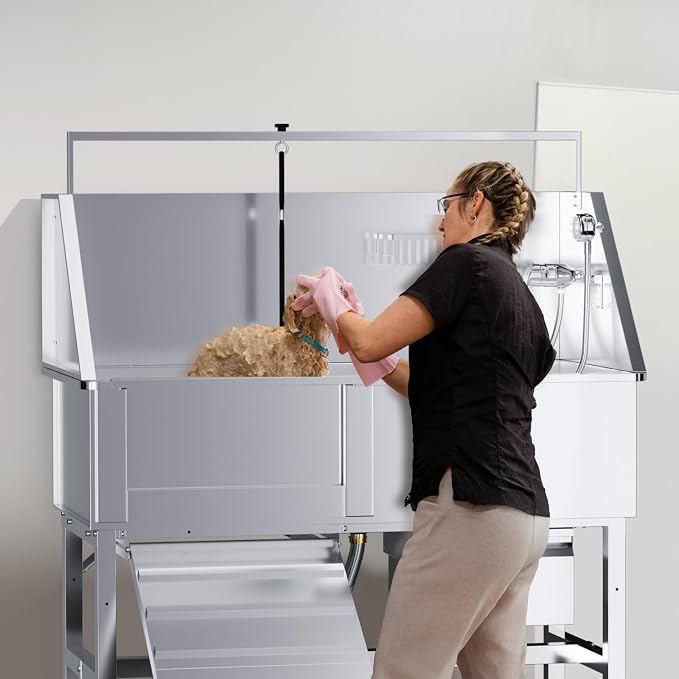 46" Dog Washing Station, Professional Stainless Steel Dog Bathing Station Pet - Image 4