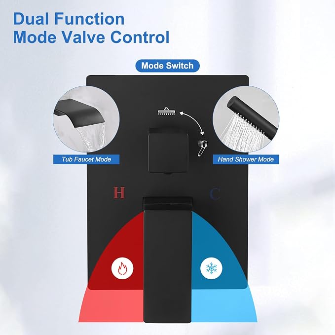 RUMOSE Wall Mount Bathtub Faucet Waterfall Tub Faucet - Image 4