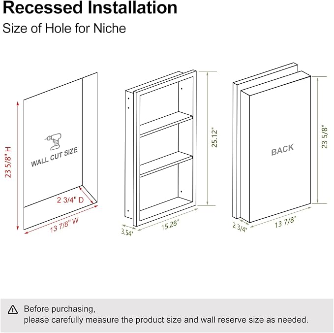 Bathroom Medicine Cabinet Recessed, 14x24 White Shower Niche - Image 2