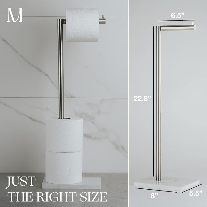 MARMOLUX ACC Free Standing Brushed Nickel Toilet Paper Holder Stand White - Image 4