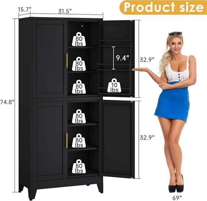 75" Tall Metal Kitchen Pantry Storage Cabinet, Freestanding Cupboard Storage - Image 3