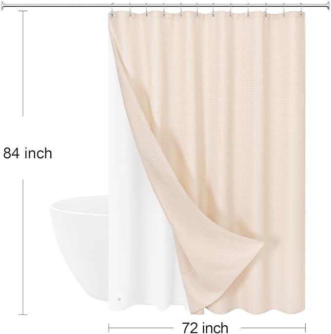 3 in 1 Extra Long Blush Pink Shower Curtain Set-72 W x 84 H, Modern Waffle and - Image 8