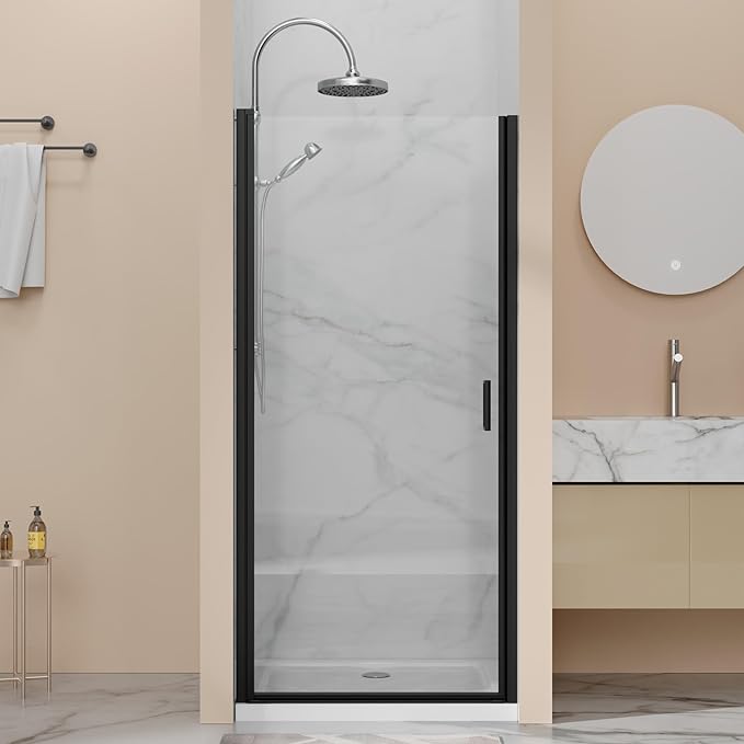 34” x 72” Pivot Swing Shower Door, 1/4 inch Tempered Glass Panel Hinged Shower by Bathenum