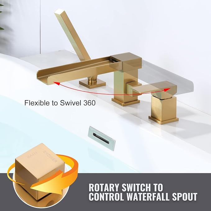 Waterfall Roman Tub Filler Faucet, Deck Mount Bathtub Filler - Image 2