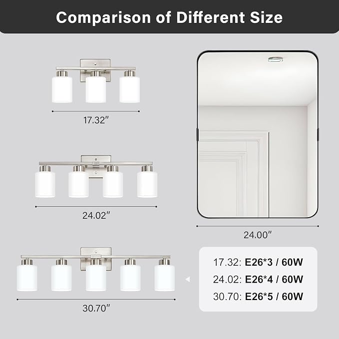 Brushed Nickel Bathroom Light Fixtures, 5-Light Modern Vanity Light Over Mirror - Image 6