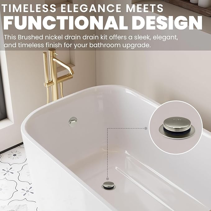 LXLTOUS Brushed Nickel Toe Tap Bathtub Trim Set - Image 6