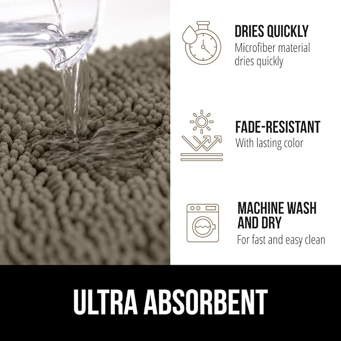 GORILLA GRIP Plush Absorbent Shaggy Chenille Bath Rug Mat - Image 5
