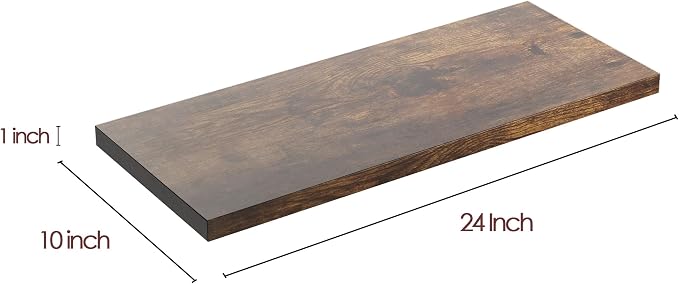 Wall Shelf Set of 3, Rustic Brown Floating Shelves 24 in W x 10 in D x 1 in H - Image 3
