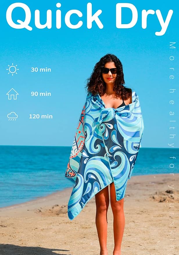 2 Pack Microfiber Lightweight Beach Towel Sand Free Quick Dry Absorbent Thin - Image 5