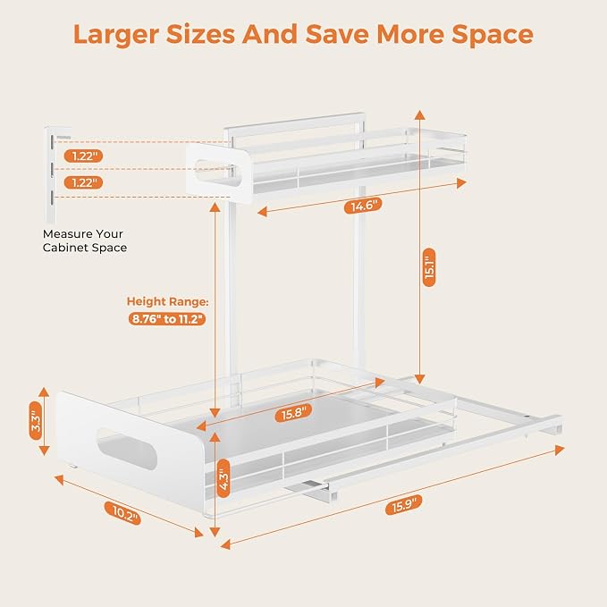 Delamu 2 Pack Metal Bathroom Organizers and Storage, 2 Tier Pull Out Under Sink - Image 2