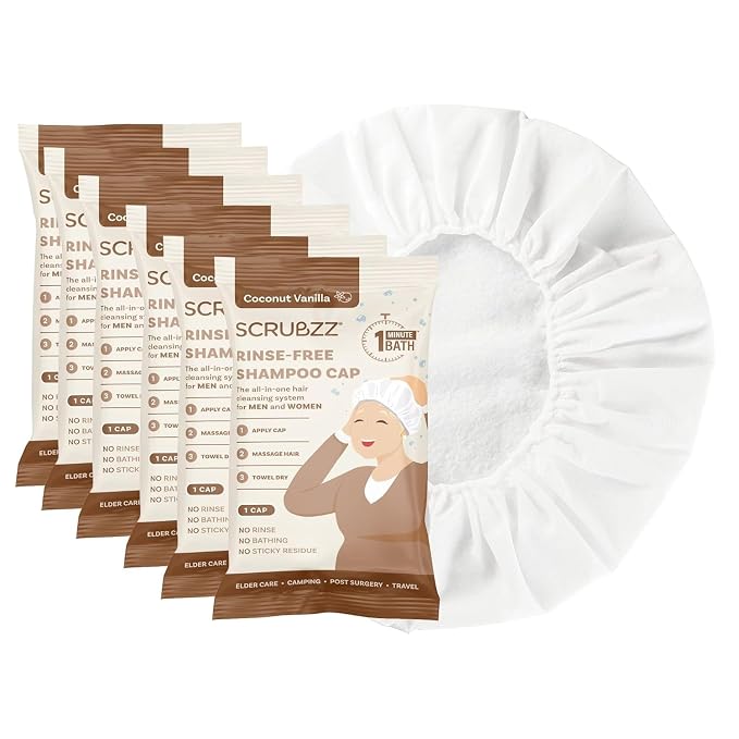Scrubzz Shampoo Caps No Rinse for Elderly and Bedridden Patients, Rinse Free by Scrubzz