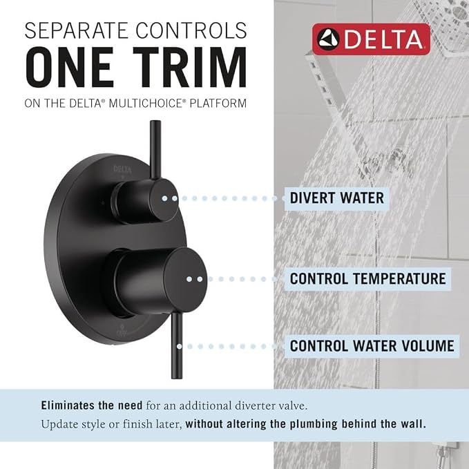 Delta Modern 14 Series Round Rain Shower System Faucet Set, Rainfall Matte - Image 4