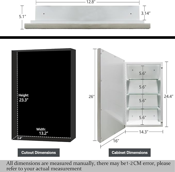 Bathroom Medicine Cabinet with Silver Metro Beaded Wooden Frame, 16x26 Inch - Image 3