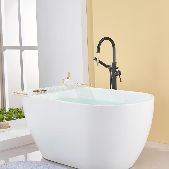 Free Standing Tub Faucet Black Freestanding Bathtub Faucet Floor Mount Brass - Image 5