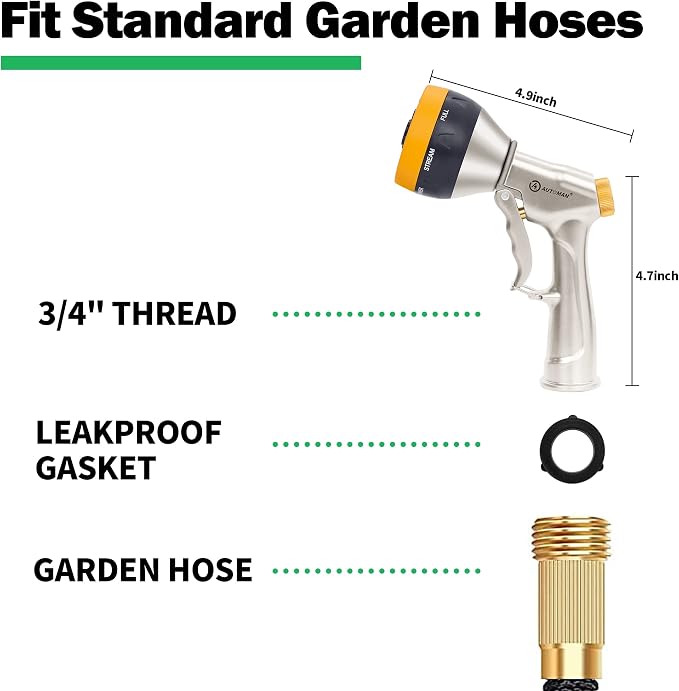 AUTOMAN Garden Nozzle Sprayer, High Pressure Spray Nozzle, 100% Metal Water - Image 6