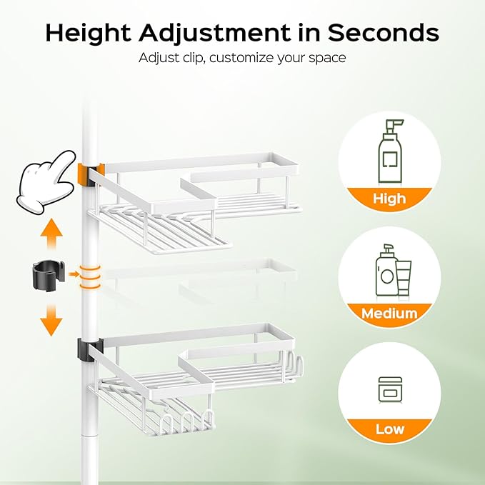 HAMITOR Corner Shower Caddy White: 4-Tier Rustproof Bathroom Bathtub Organizer - Image 4