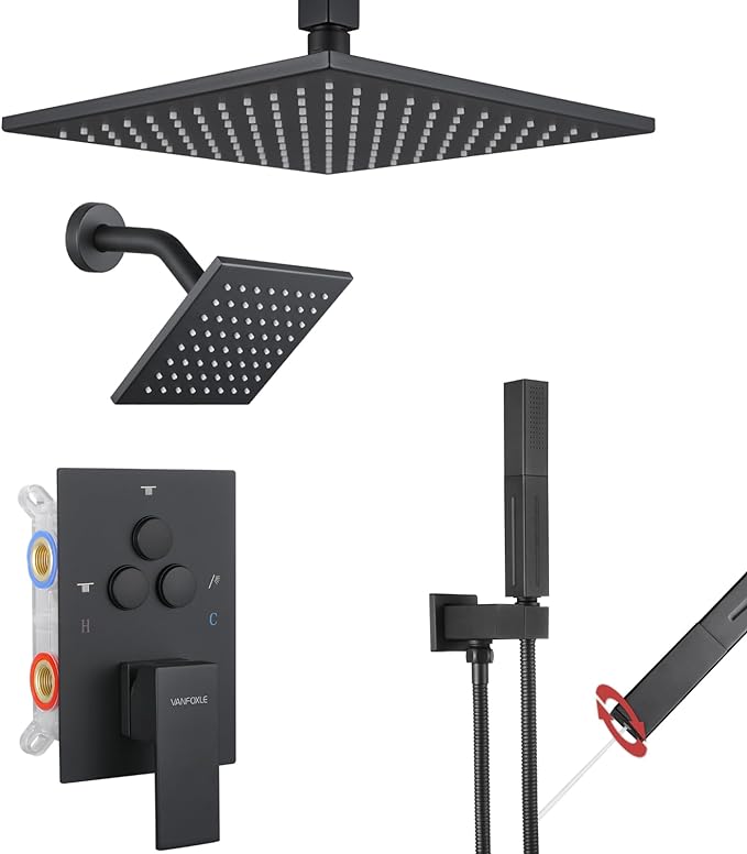 VANFOXLE Shower Faucet Set Matte Black Shower System, Push Button Diverter by VANFOXLE