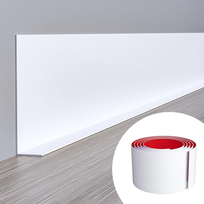 Duzzy Flexible Baseboard Molding Trim, 5 Inch x 40 Feet Peel and Stick Rubber by Duzzy