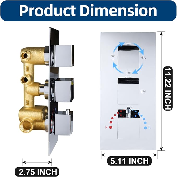 HOMEDEC Brass 4 Ways Shower Diverter Valve, Thermostatic 4 Outlets 3 Handles - Image 4