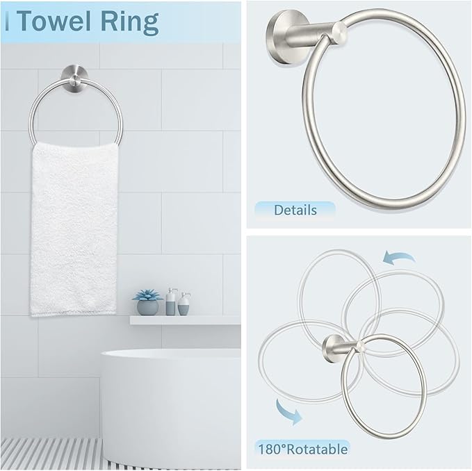 Cilee 10 Piece Brushed Nickel Bathroom Hardware Set, 24 inch Brushed Nickel - Image 3