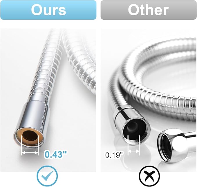 OFFO Shower Hose High Flow 0.43” Large Bore, 48 in Kink Free Stainless Steel - Image 2