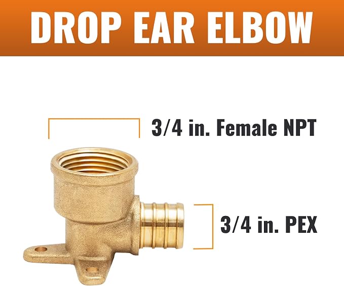 SUNGATOR 12-Pack 3/4" Pex Drop Ear Elbow, No Lead Brass, 3/4 Inch Pex Fittings - Image 2