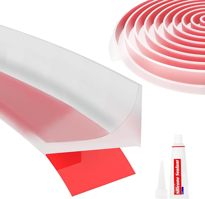 Shower Threshold Water Dam Barrier 98", Silicone Sealant Included, Collapsible by DLYYPLUS